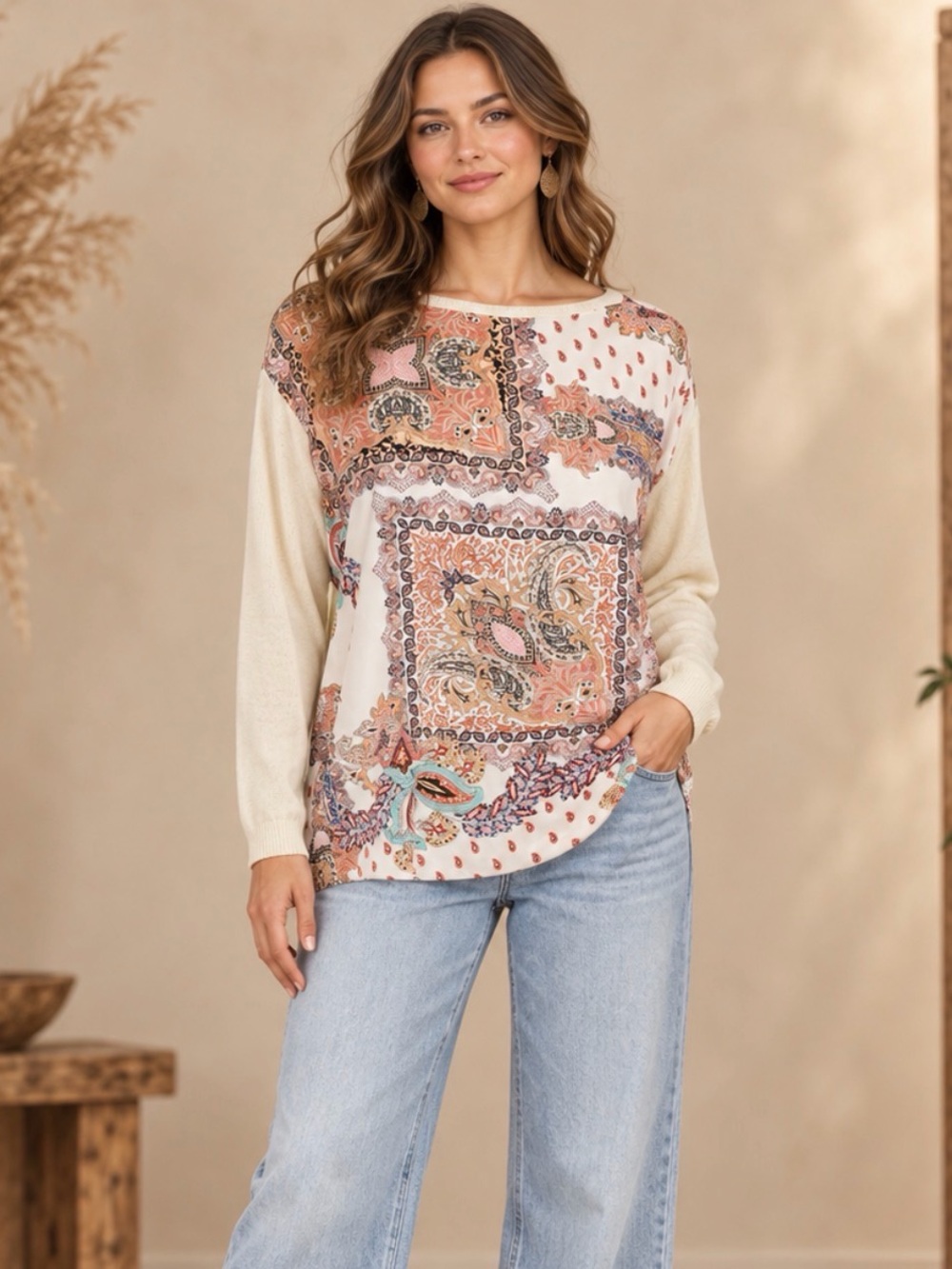 Johnny Was Cashmere & Silk Patchwork Paisley Knit (793576) 🌼 🍂